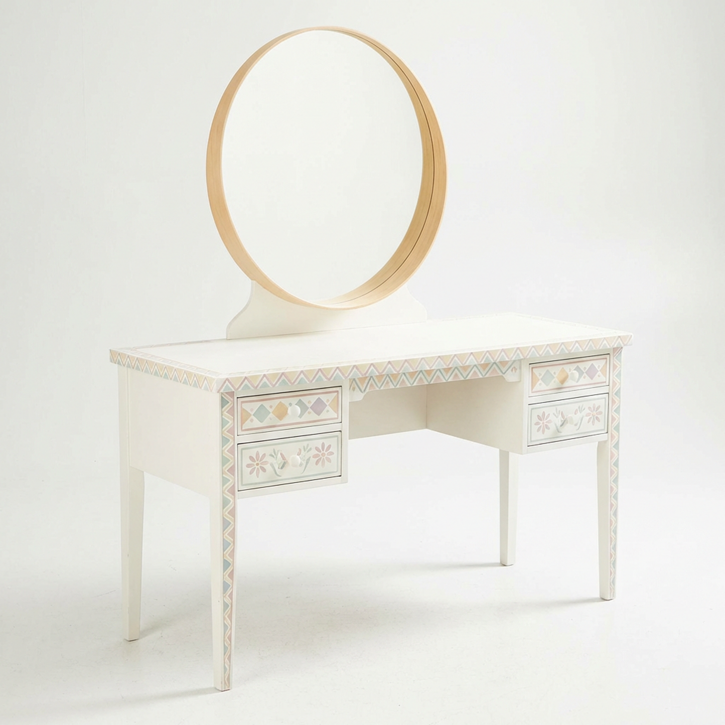 Vintage-Inspired Vanity Desk with Round Mirror