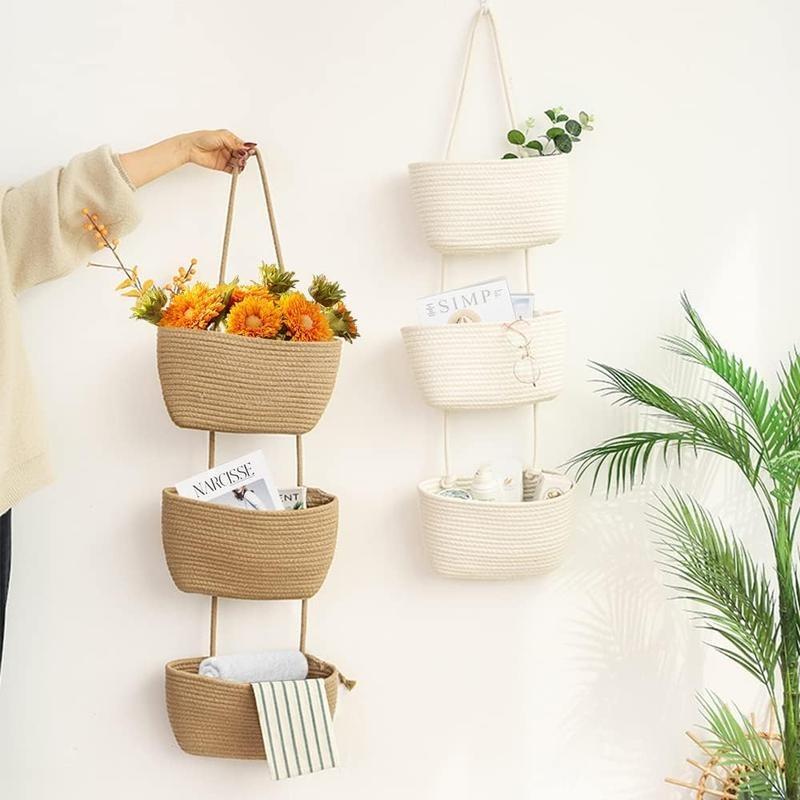 🧺Woven cotton 3-Tier Over the Door Basket. Wall-Mounted Jute Storage Organizer🔥
