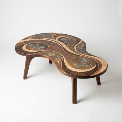 Organic-Shaped Solid Wood Coffee Table