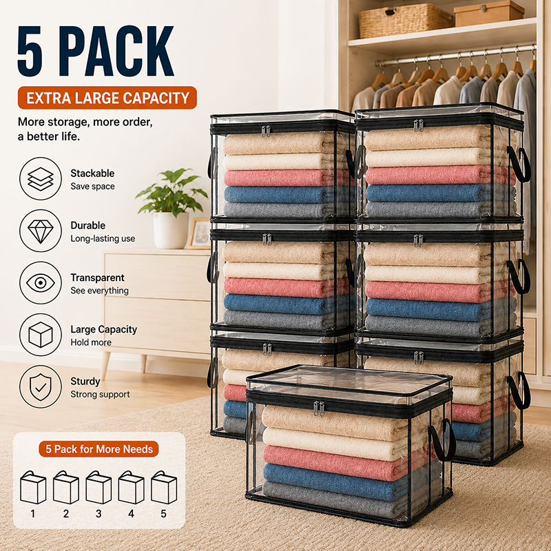 🔥Last Day 49% OFF📦Portable Large Heavy-Duty Thick Plastic Clear Storage Box with Hinged Lid | Home. Travel & Camping