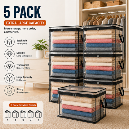 🔥Last Day 49% OFF📦Portable Large Heavy-Duty Thick Plastic Clear Storage Box with Hinged Lid | Home. Travel & Camping