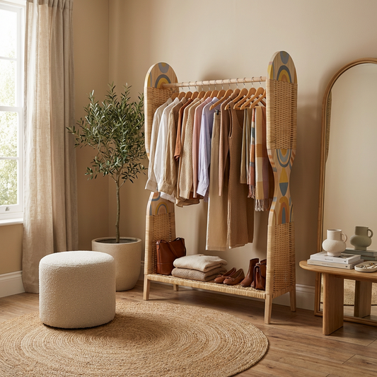 Boho Rattan Clothing Rack