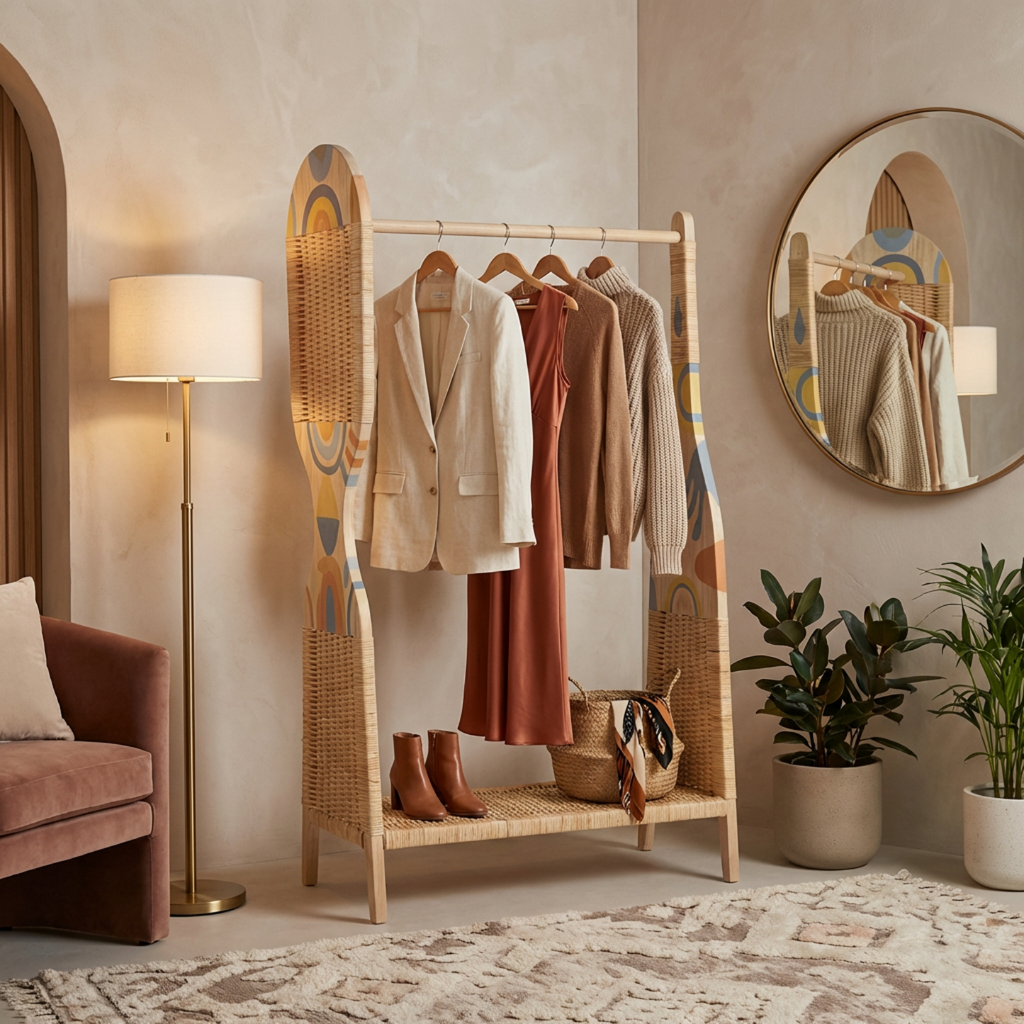 Boho Rattan Clothing Rack