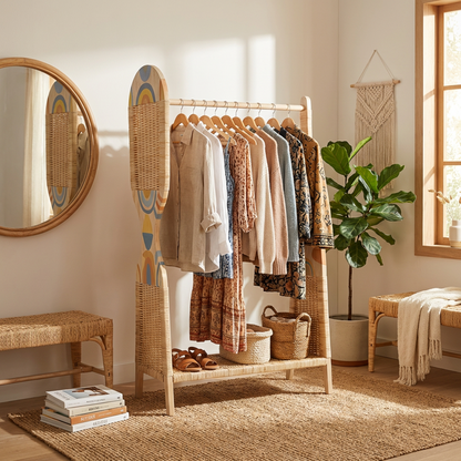 Boho Rattan Clothing Rack