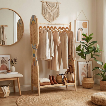 Boho Rattan Clothing Rack