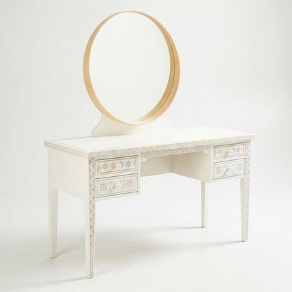 Vintage-Inspired Vanity Desk with Round Mirror