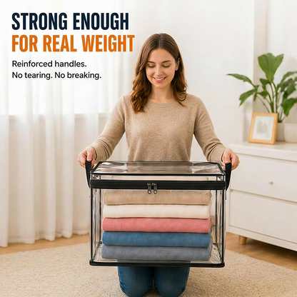 🔥Last Day 49% OFF📦Portable Large Heavy-Duty Thick Plastic Clear Storage Box with Hinged Lid | Home. Travel & Camping