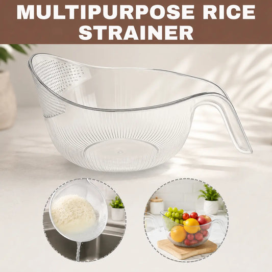 Multi-Functional Rice Strainer with Handle. BPA-Free Kitchen Colander