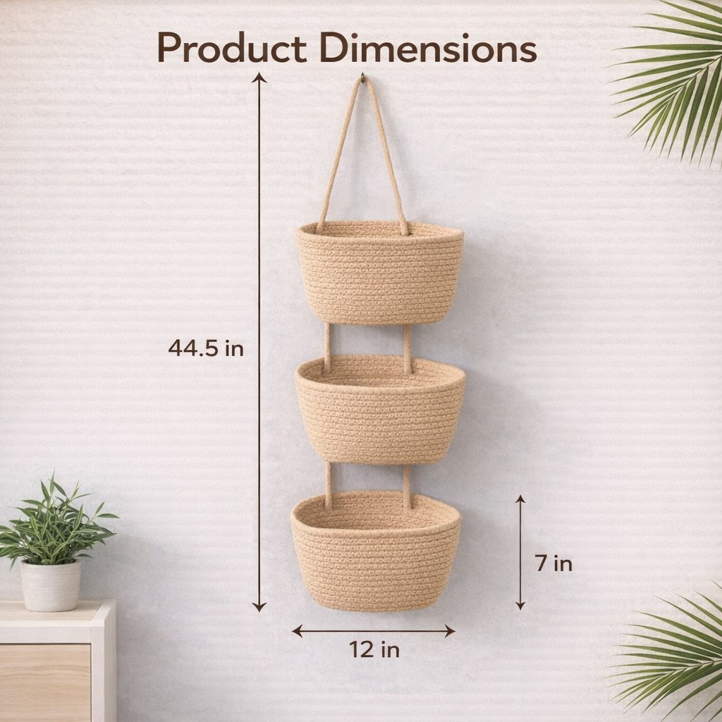 🧺Woven cotton 3-Tier Over the Door Basket. Wall-Mounted Jute Storage Organizer🔥