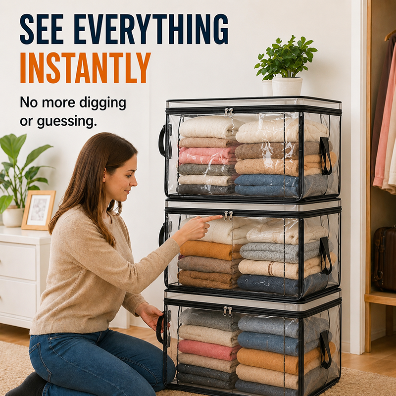 🔥Last Day 49% OFF📦Portable Large Heavy-Duty Thick Plastic Clear Storage Box with Hinged Lid | Home. Travel & Camping