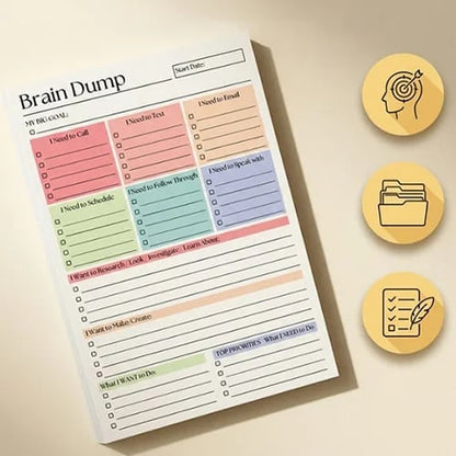 🔥 Brain Dump Planner Pad – Clear Your Mind, Organize Your Day & Focus on What Matters