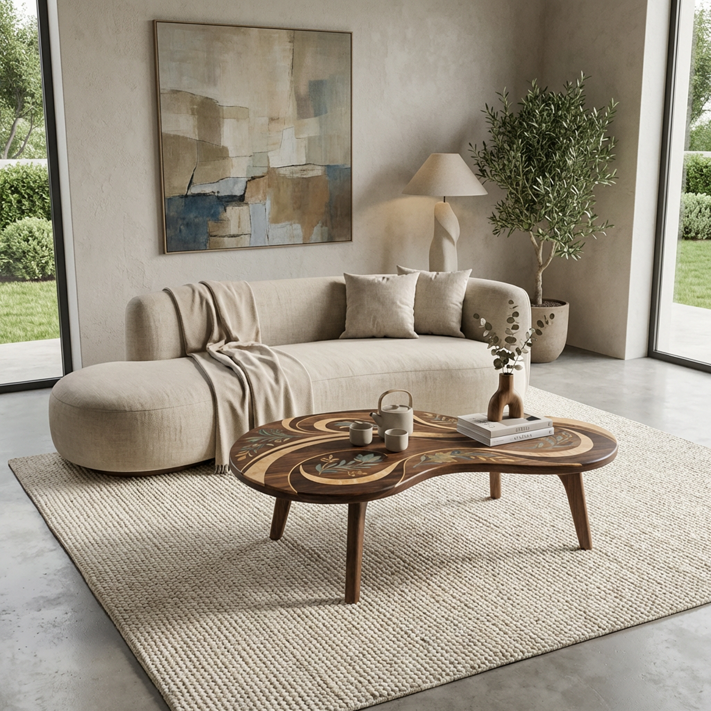 Organic-Shaped Solid Wood Coffee Table