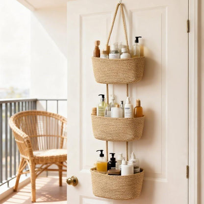 🧺Woven cotton 3-Tier Over the Door Basket. Wall-Mounted Jute Storage Organizer🔥