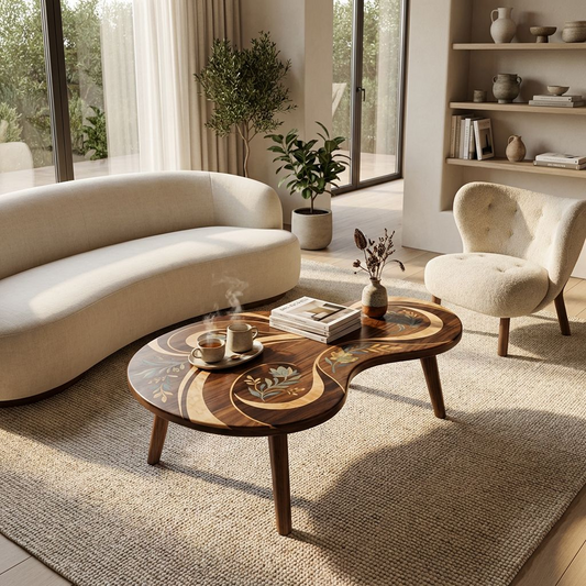 Organic-Shaped Solid Wood Coffee Table
