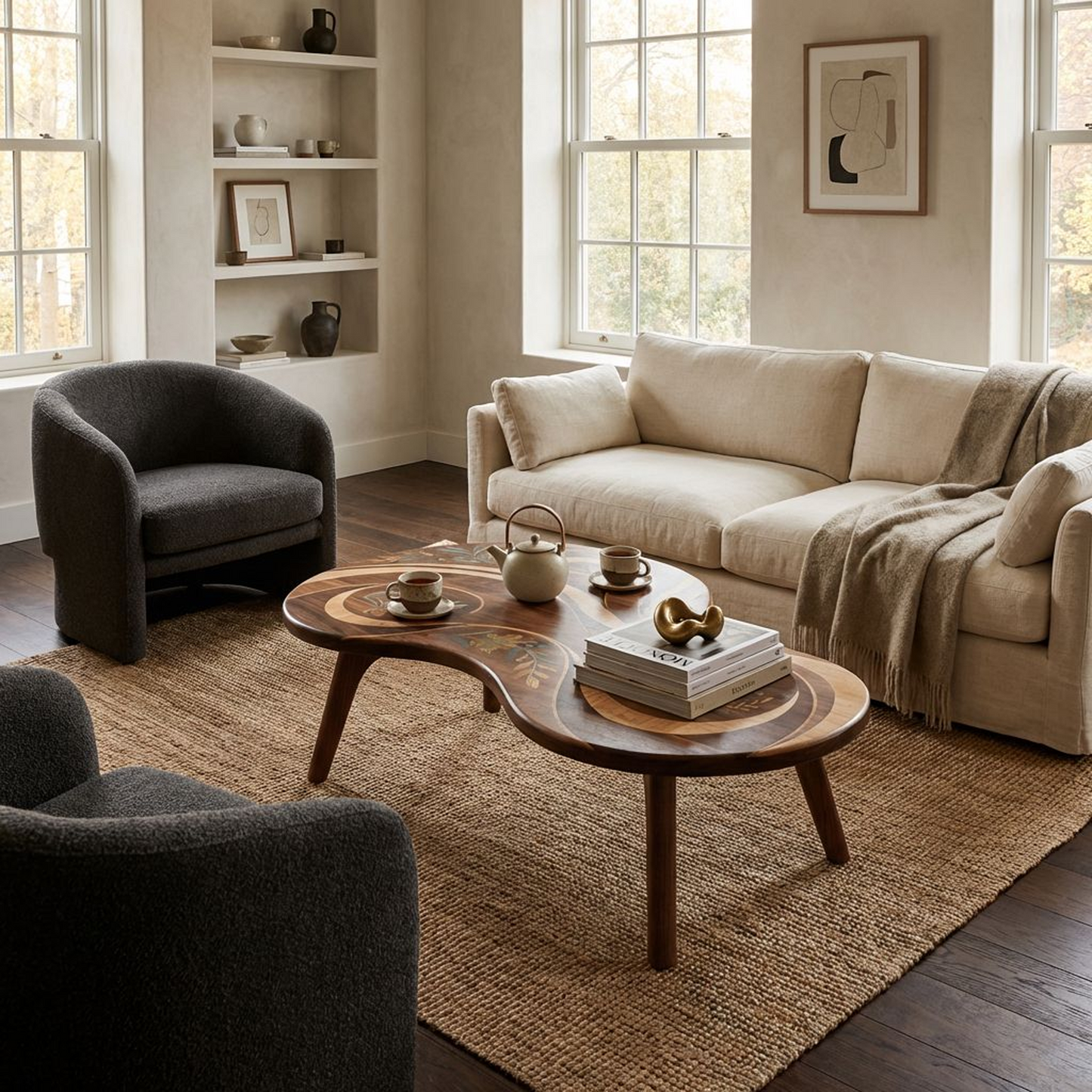 Organic-Shaped Solid Wood Coffee Table