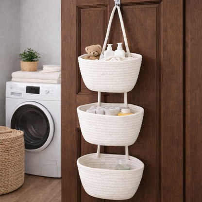 🧺Woven cotton 3-Tier Over the Door Basket. Wall-Mounted Jute Storage Organizer🔥