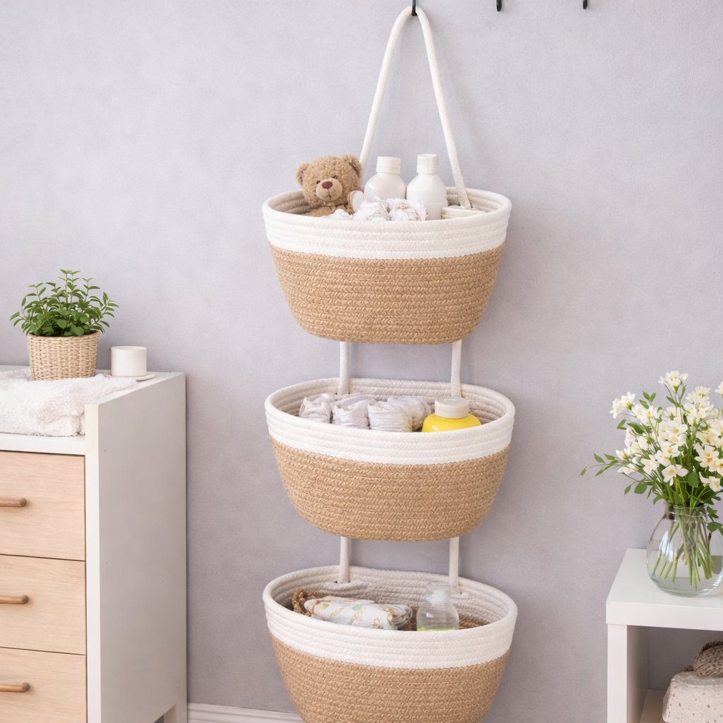 🧺Woven cotton 3-Tier Over the Door Basket. Wall-Mounted Jute Storage Organizer🔥