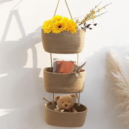 🧺Woven cotton 3-Tier Over the Door Basket. Wall-Mounted Jute Storage Organizer🔥