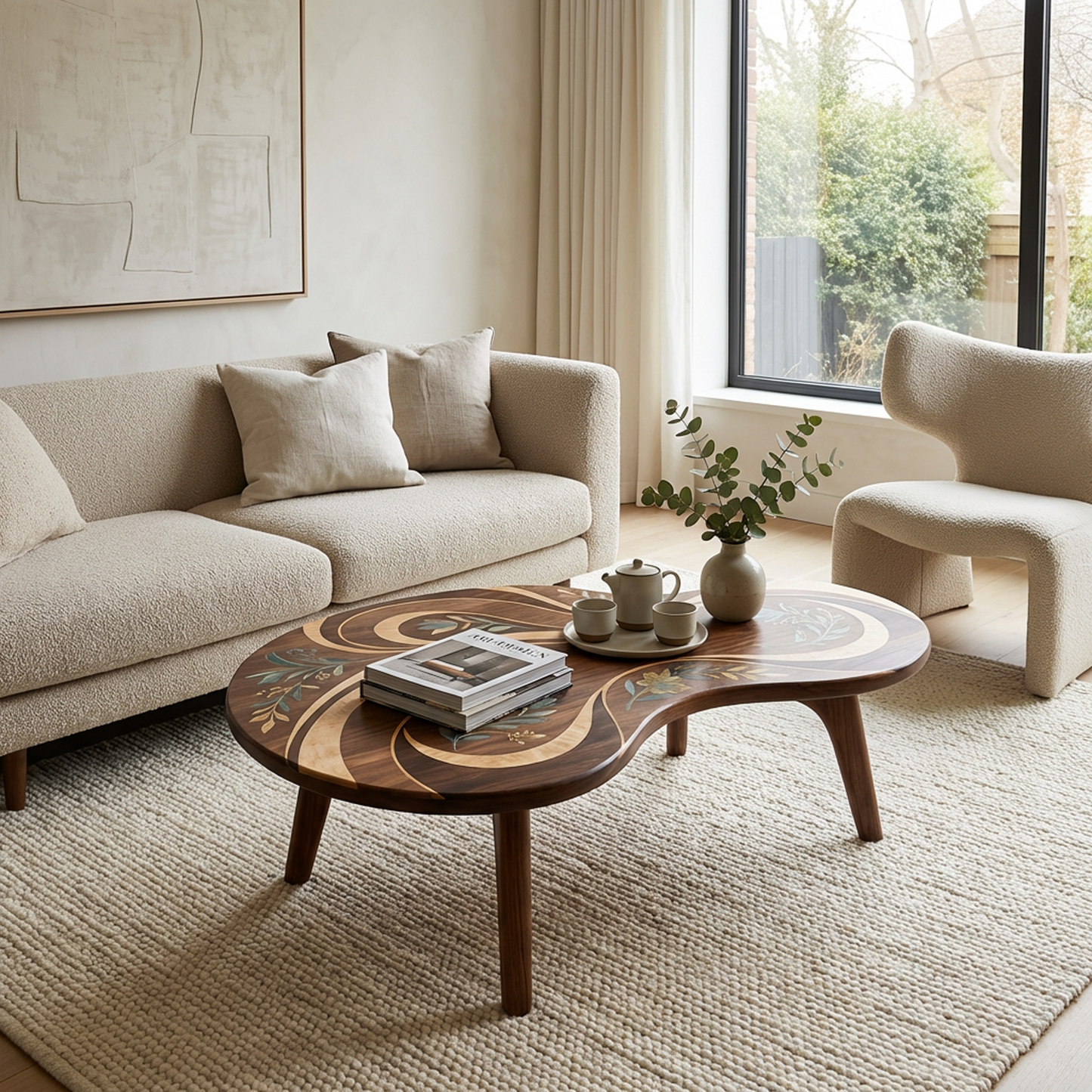Organic-Shaped Solid Wood Coffee Table