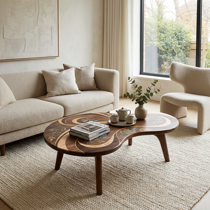 Organic-Shaped Solid Wood Coffee Table