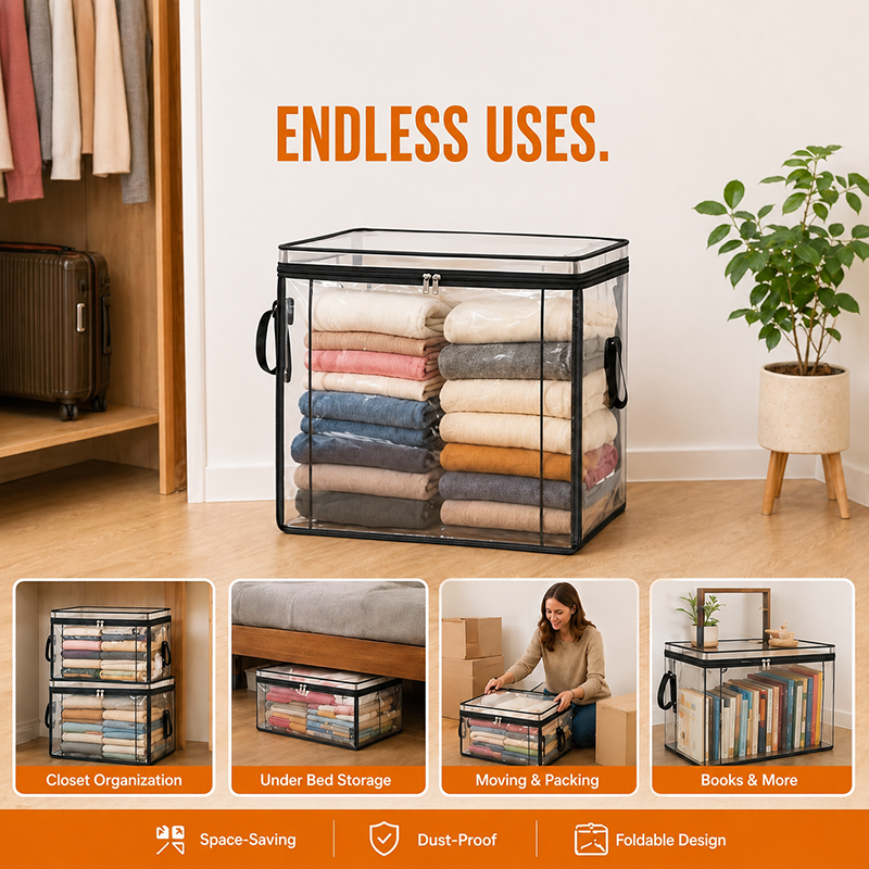 🔥Last Day 49% OFF📦Portable Large Heavy-Duty Thick Plastic Clear Storage Box with Hinged Lid | Home. Travel & Camping