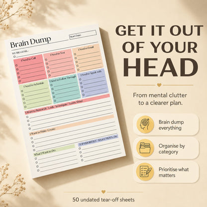 🔥 Brain Dump Planner Pad – Clear Your Mind, Organize Your Day & Focus on What Matters