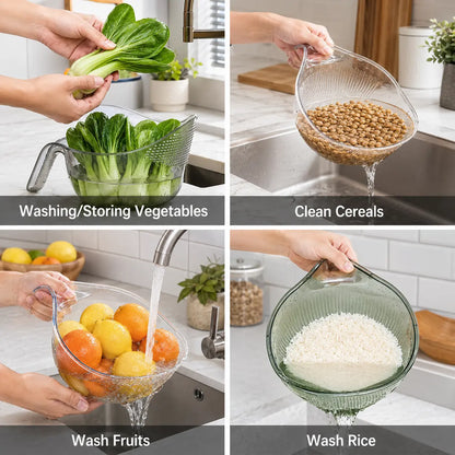 Multi-Functional Rice Strainer with Handle. BPA-Free Kitchen Colander