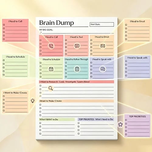 🔥 Brain Dump Planner Pad – Clear Your Mind, Organize Your Day & Focus on What Matters
