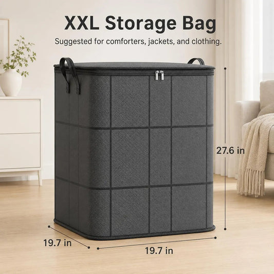 Large Foldable Storage Bag with Zipper Lid & Handles – Closet Organizer for Clothes, Blankets, Toys & Moving