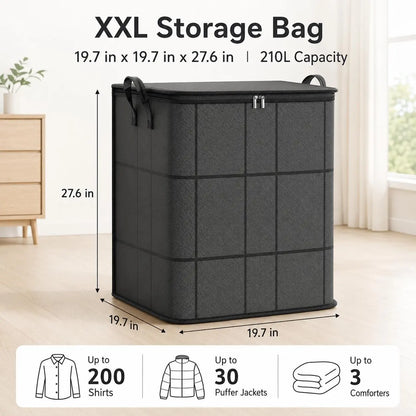 Large Foldable Storage Bag with Zipper Lid & Handles – Closet Organizer for Clothes, Blankets, Toys & Moving