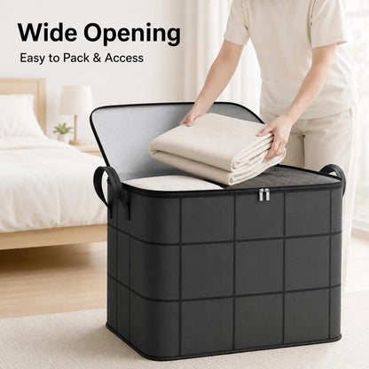 Large Foldable Storage Bag with Zipper Lid & Handles – Closet Organizer for Clothes, Blankets, Toys & Moving