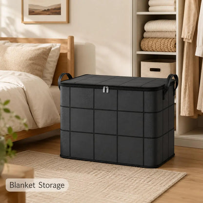 Large Foldable Storage Bag with Zipper Lid & Handles – Closet Organizer for Clothes, Blankets, Toys & Moving