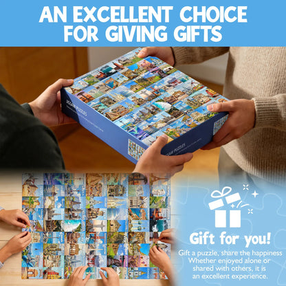 🧩1000 Piece Travel Puzzle for Adults – 63 World Wonders City Jigsaw Puzzle. Non-Glare Finish. Challenging Family Game & Gift Idea
