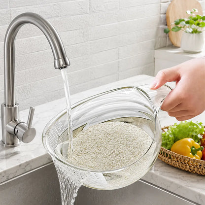 Multi-Functional Rice Strainer with Handle. BPA-Free Kitchen Colander
