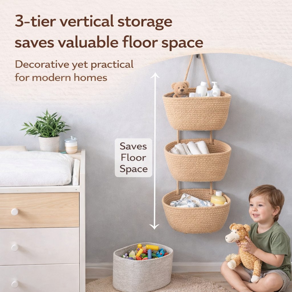 🧺Woven cotton 3-Tier Over the Door Basket. Wall-Mounted Jute Storage Organizer🔥