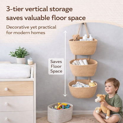 🧺Woven cotton 3-Tier Over the Door Basket. Wall-Mounted Jute Storage Organizer🔥