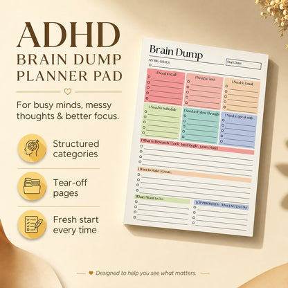 🔥 Brain Dump Planner Pad – Clear Your Mind, Organize Your Day & Focus on What Matters