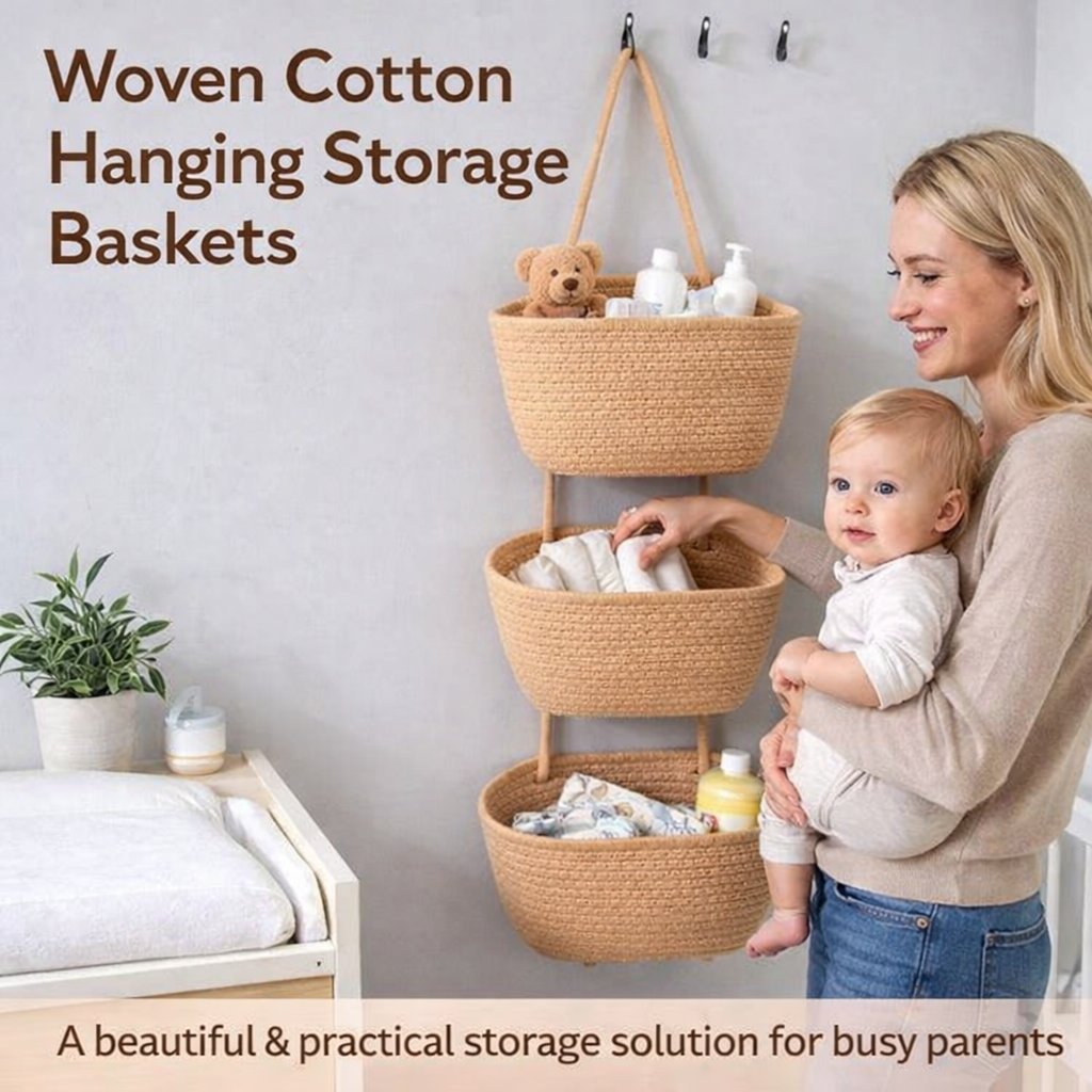 🧺Woven cotton 3-Tier Over the Door Basket. Wall-Mounted Jute Storage Organizer🔥