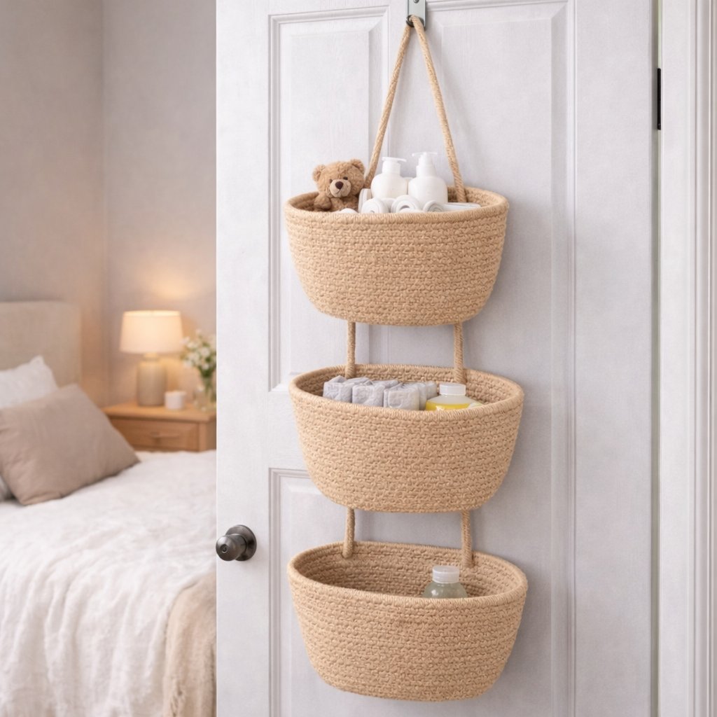 🧺Woven cotton 3-Tier Over the Door Basket. Wall-Mounted Jute Storage Organizer🔥