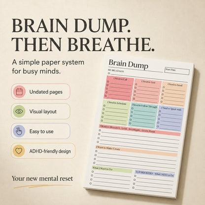 🔥 Brain Dump Planner Pad – Clear Your Mind, Organize Your Day & Focus on What Matters