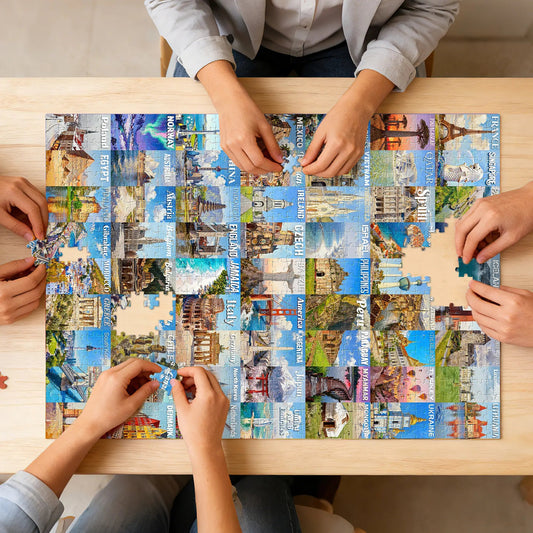 🧩1000 Piece Travel Puzzle for Adults – 63 World Wonders City Jigsaw Puzzle. Non-Glare Finish. Challenging Family Game & Gift Idea